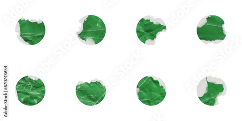 Green Torn Paper Circle Shape. Set of Torn Colored Papers with Different Elliptical Shaped Edges, Isolated