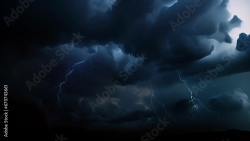 Closeup of a stormy sky with thunder and lightning, a manifestation of the wrath and vengeance brewing within someone who has been wronged. photo