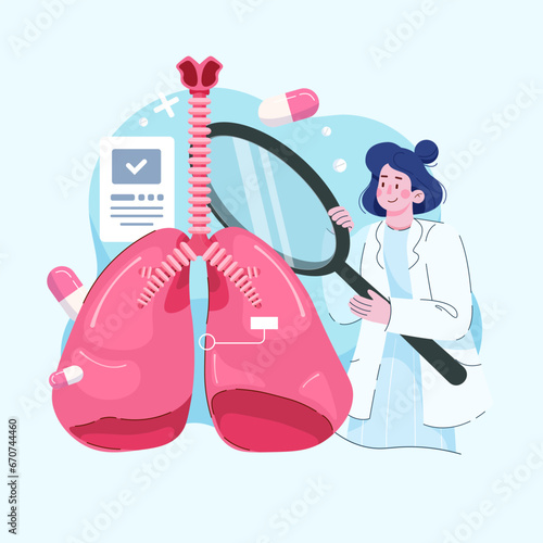 Prevention of lung diseases proper nutrition fluorography vaccination. Lung health. Medical concept. Vector illustration.