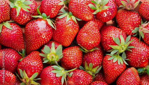 Bunch of red strawberries, sweet fruit closeup,