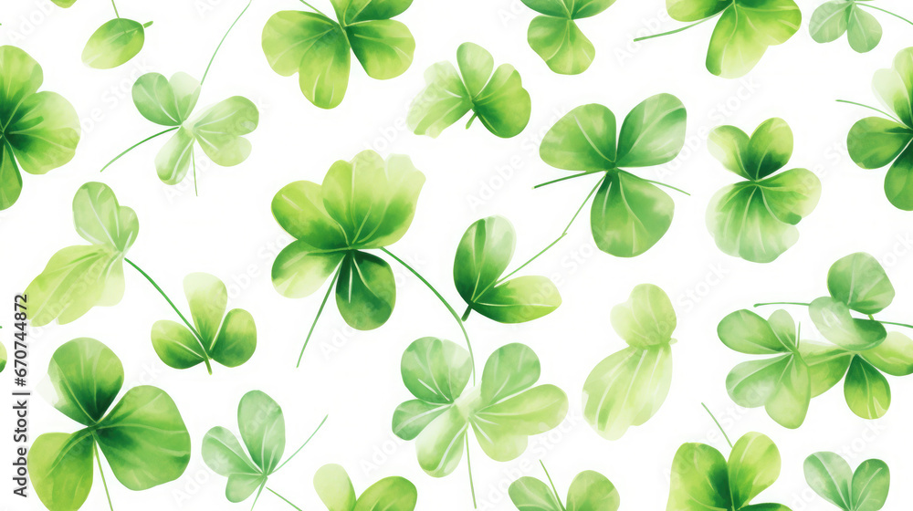 seamless pattern with green clover leaves, shamrock, symbol of Ireland, st. patrick's day, illustration, plant, nature, ornament, traditional, holiday, luck, spring