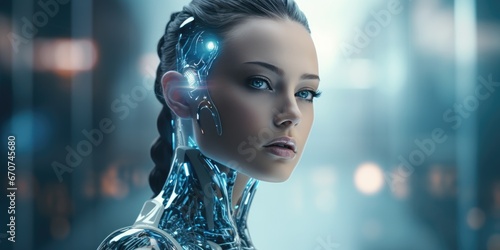 Futuristic AI Android robot. Beautiful female woman cyborg © piai