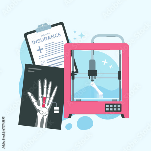Prosthetics 3D printer web page and landing page design for website and mobile site development. Medical technology 3D printing prototyping concept of prosthetic legs.