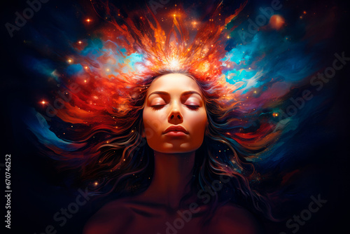 mindfulness cosmic beautiful woman background