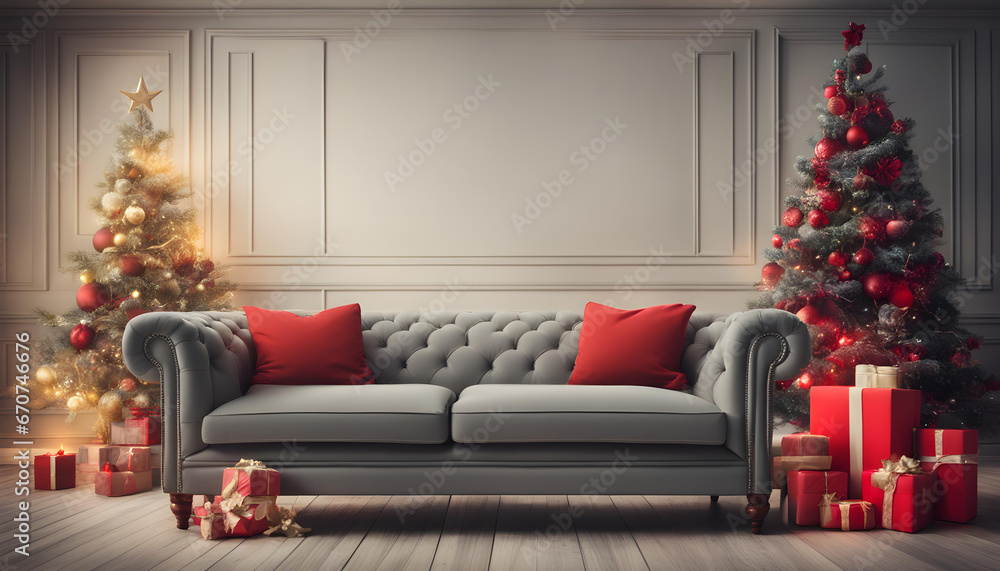 Obraz premium Empty sofa with christmas theme in background