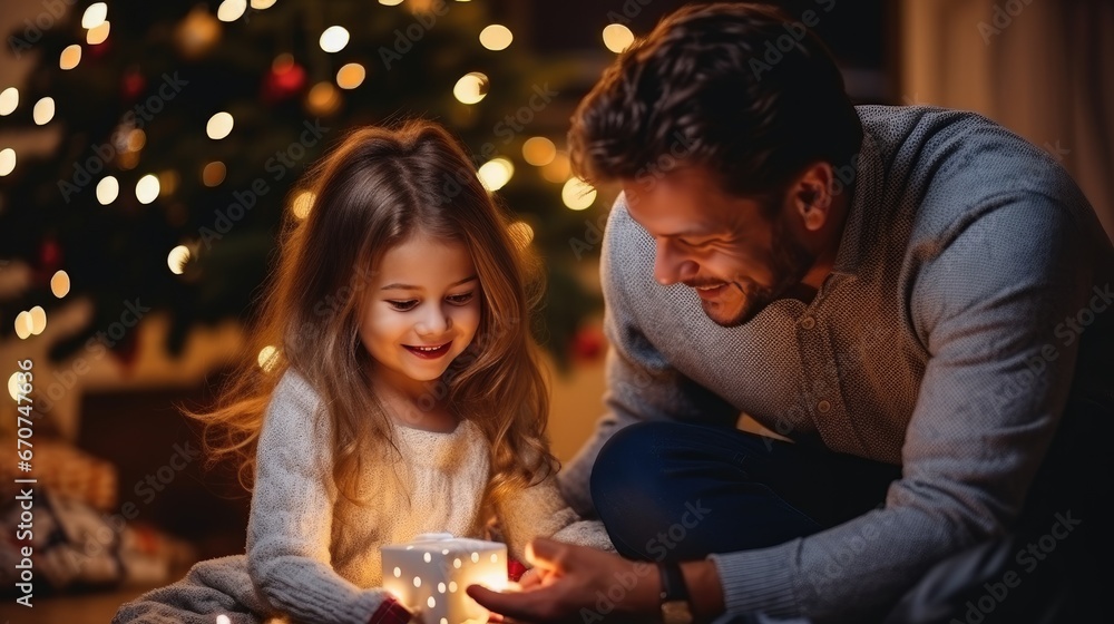 christmas evening with father and little girl christmas evening with father and little girl