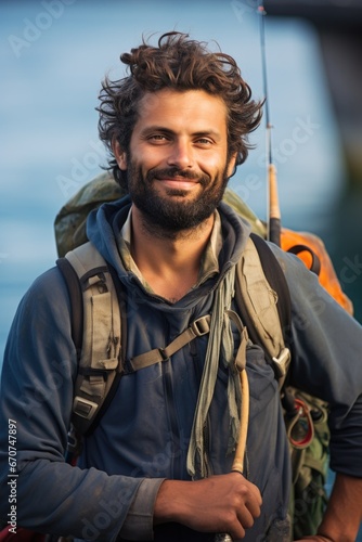 A male fisherman by the water