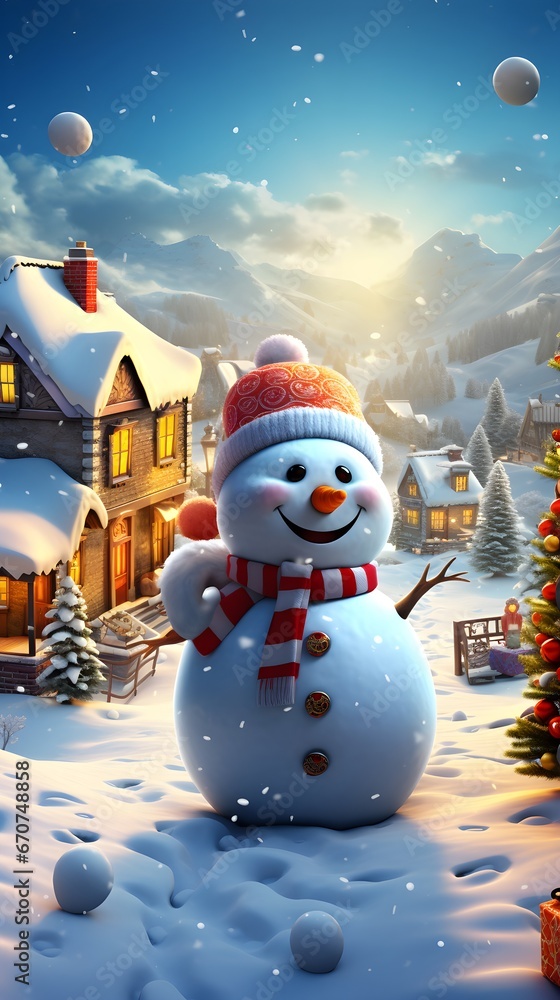 Obraz premium Cheerful Snowman Celebrates Christmas