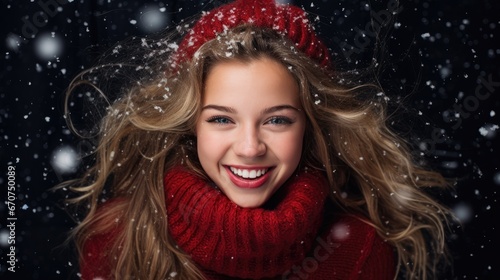 Young Woman in winter. Beautiful Girl in winter clothes in wintertime outdoor