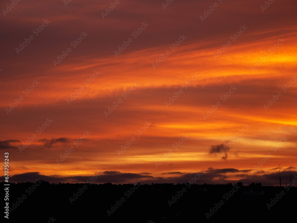 Nature scene with spectacular colorful sky. Rich warm and cool tone.