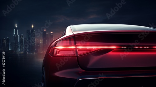 a luxury car's taillight, with a hint of cityscape in the composition © ra0