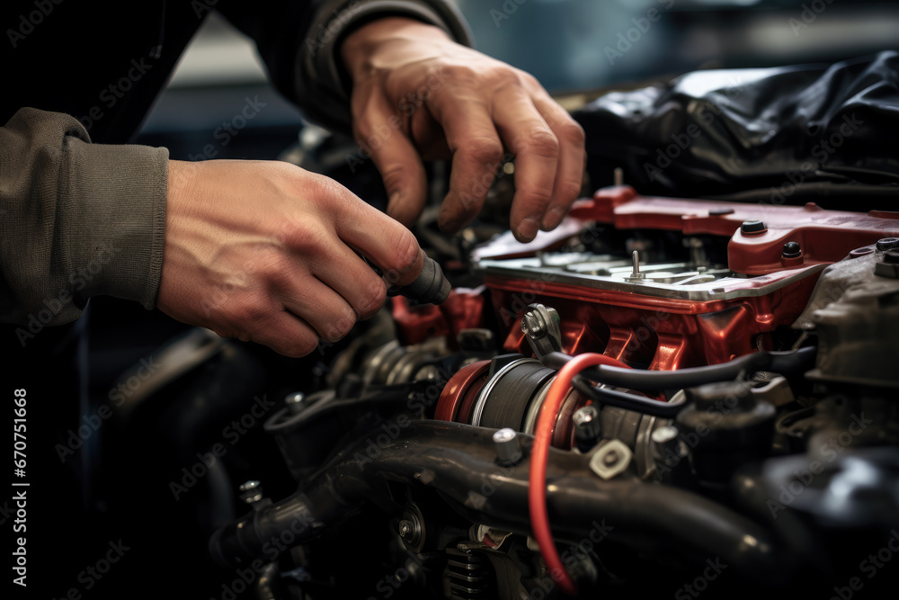 Close-up of an auto electrical engineer working on a car's CPU Close-up of an auto electrical engineer working on a car's CPU