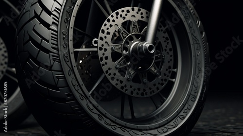Reveal the rich, tactile texture of a prestigious motorcycle's tire, emphasizing its opulence