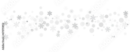 Christmas snowflakes background. Winter silver snow falling minimal decoration, greeting card. Noel subtle backdrop. Vector illustration