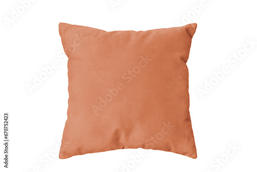 Decorative orange rectangular pillow for sleeping and resting isolated on white, transparent background, PNG. Cushion for home interior decor, pillowcase mockup, template for design.