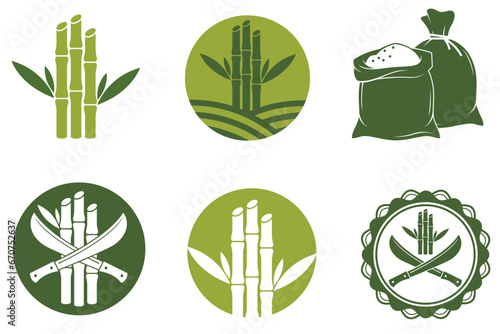 collection of cane sugar production emblem isolated on white background