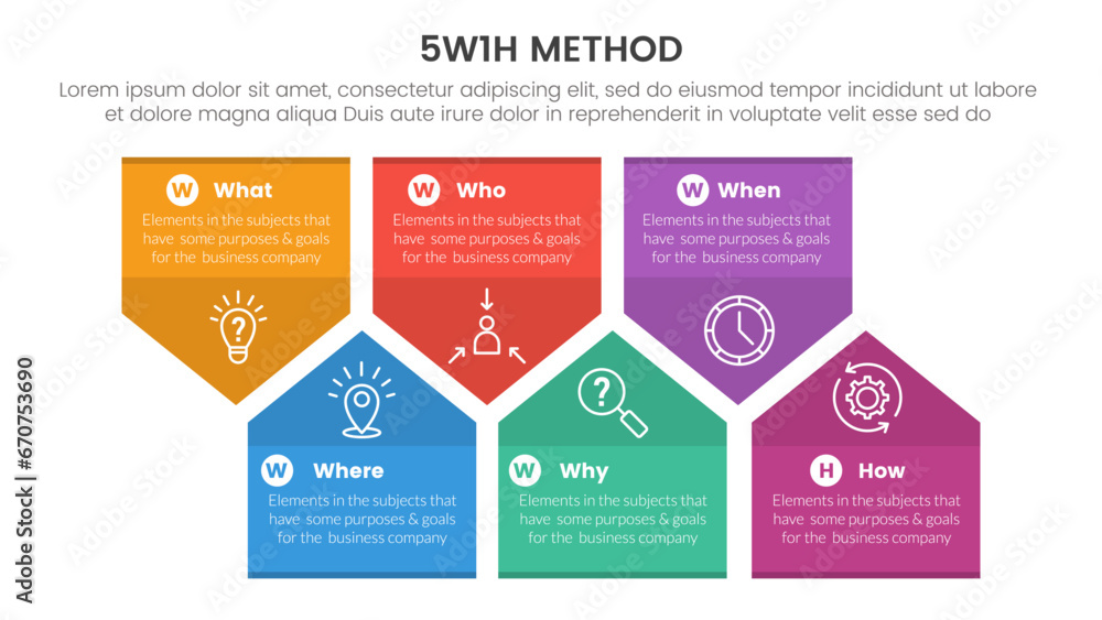 5W1H problem solving method infographic 6 point stage template with ...