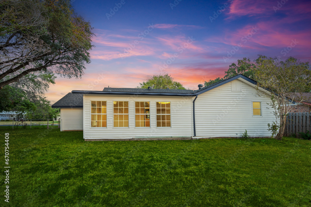 a back yard at sunset a back yard at sunset