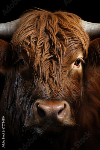 Close-up of a highland cow's face