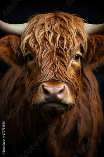 Close-up of a highland cow's face