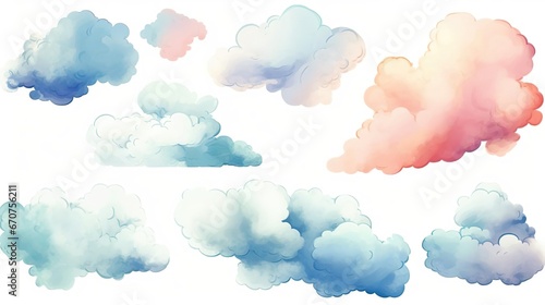 Fototapeta Naklejka Na Ścianę i Meble -  Abstract pattern of watercolor clouds on white backg