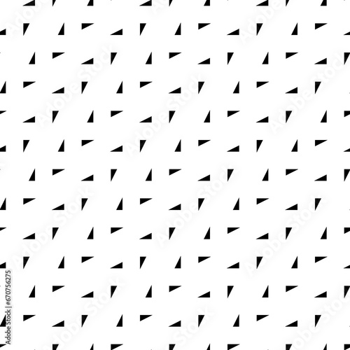 Triangular blocks wallpaper. Repeated black geometrical figures on white background. Seamless surface pattern design with polygons. Mosaic motif. Digital paper for page fills, web designing. Vector