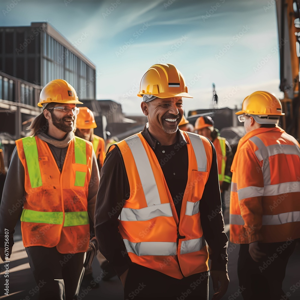 Construction worker team on a construction site Construction worker team on a construction site