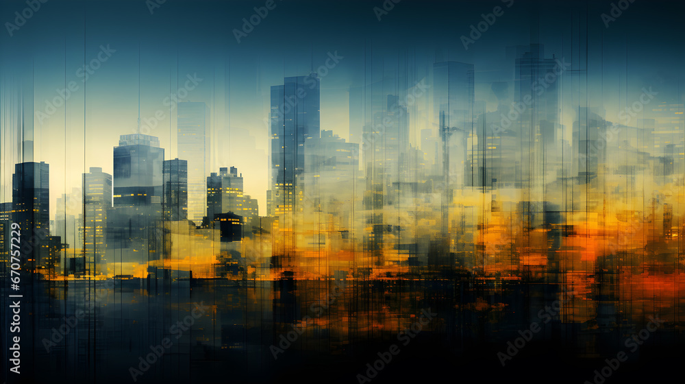 colored abstract city skyline - modern digital painting - generative AI
