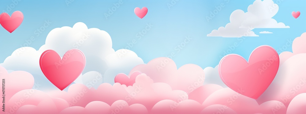 valentine day creative background, pink and red heart shape romantic banner, love and emotions concept