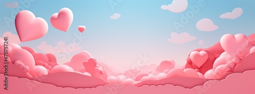 valentine day creative background, pink and red heart shape romantic banner, love and emotions concept