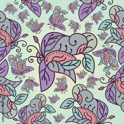 batik design illustration with a cream green gradient background