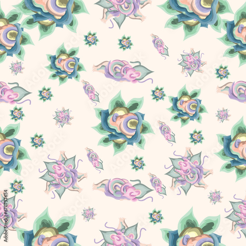 batik design illustration with cream background for fabric