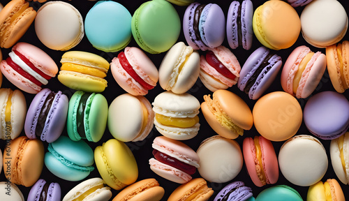 colorful and fresh macarons filled with cream or fruit jam, food concept, generative ai