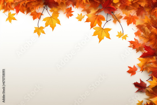 An autumn-themed transparent background features a horizontal border of golden  red  and orange leaves  isolated against a transparent backdrop  providing versatile applications. Generative Ai.