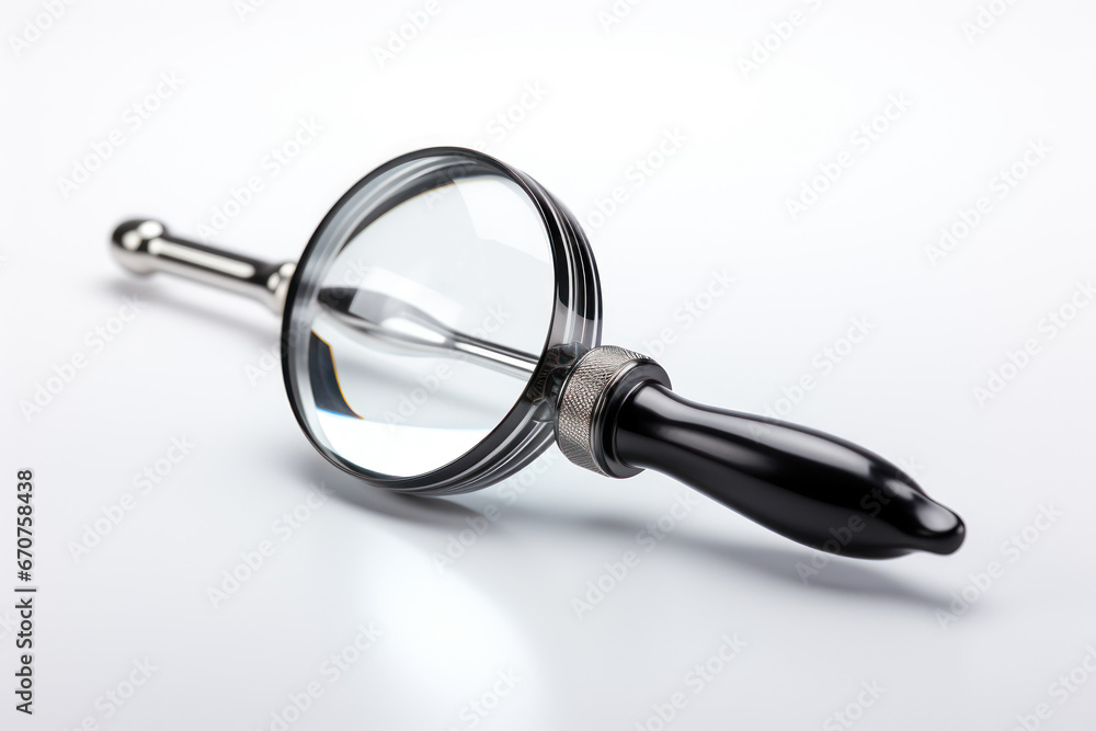 A hand holds a magnifying glass, focusing on a correct sign mark on a white background, representing document approvals, quality control assurance, and project acceptance. Generative Ai. A hand holds a magnifying glass, focusing on a correct sign mark on a white background, representing document approvals, quality control assurance, and project acceptance. Generative Ai.