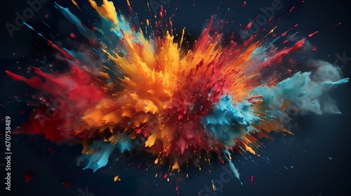 colorful dust and paint explosion  colourful background in style of blue  red  yellow  purple  pink