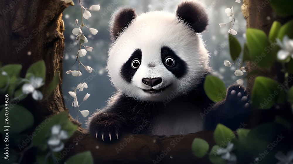 Obraz premium Cute Panda Portrait Wallpaper