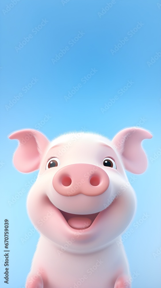 Fototapeta premium Adorable Pig Portrait Wallpaper with Soft Gradient Background