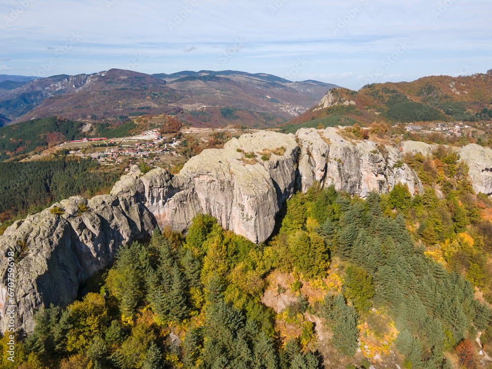 Aerial Autumn view of  ancient sanctuary Belintash, Bulgaria