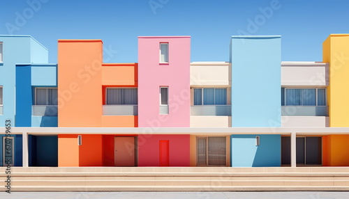 Pastel Abstract Background with Colorful Buildings and Architectures - Bright Blue, Pink, Green, Yellow, Texture, Gradient, and Spring Colors, Architectural Patterns and Abstract Art