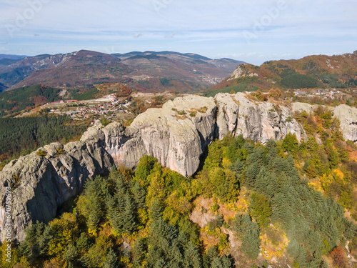Aerial Autumn view of ancient sanctuary Belintash, Bulgaria