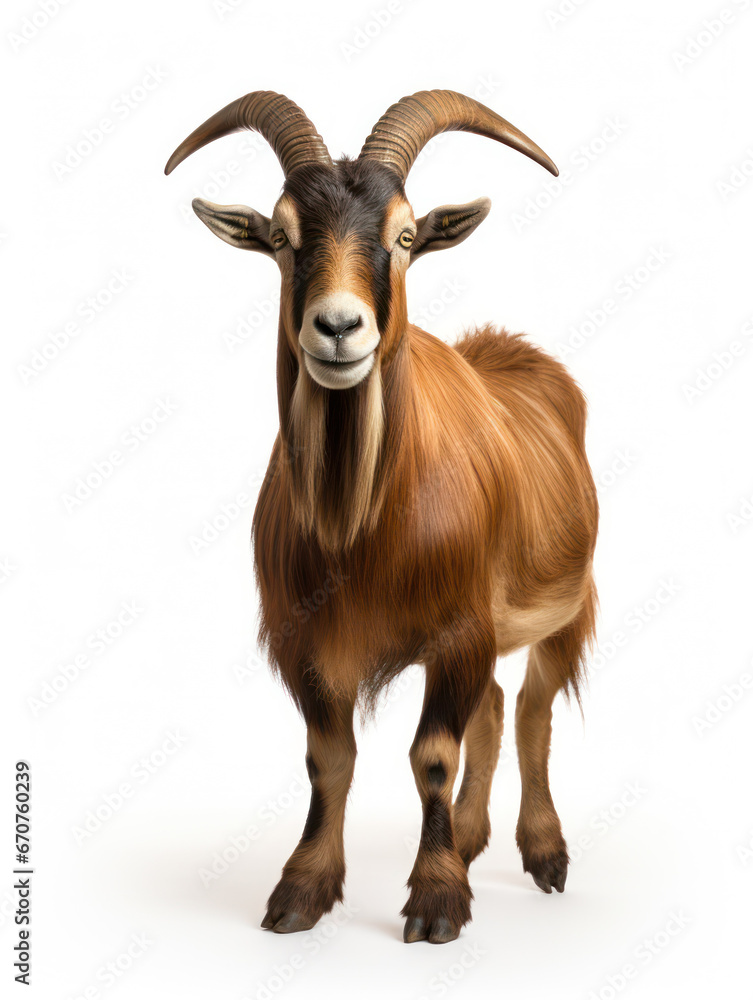 Alpine Goat Studio Shot Isolated on Clear White Background, Generative AI Alpine Goat Studio Shot Isolated on Clear White Background, Generative AI