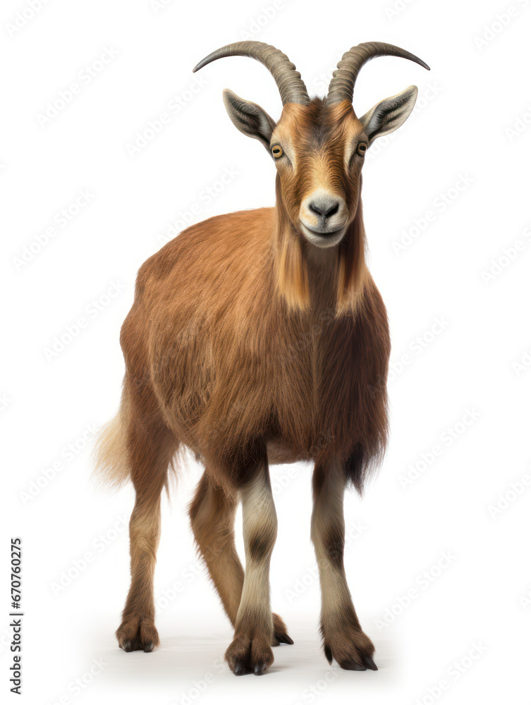 Alpine Goat Studio Shot Isolated on Clear White Background, Generative AI Alpine Goat Studio Shot Isolated on Clear White Background, Generative AI