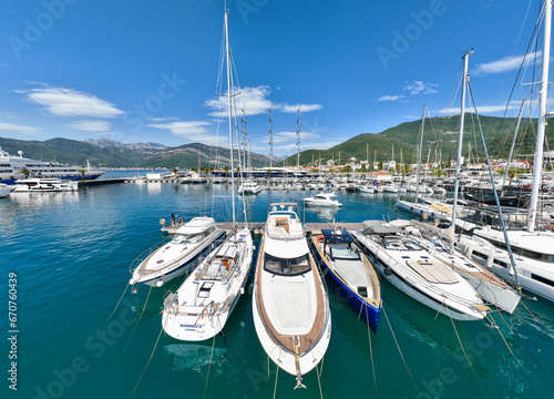 Tivat, Montenegro, Harbour. A lot of luxury yachts in Porto Montenegro, prestigious shopping village and yacht port photo