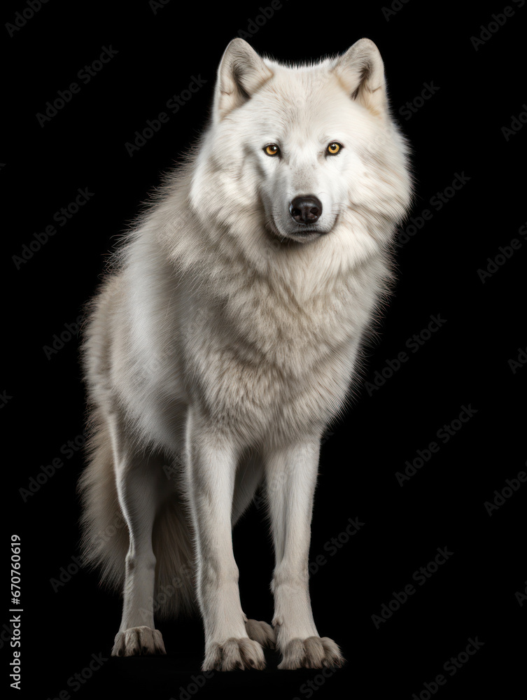Arctic Wolf Studio Shot Isolated on Clear Black Background, Generative AI Arctic Wolf Studio Shot Isolated on Clear Black Background, Generative AI