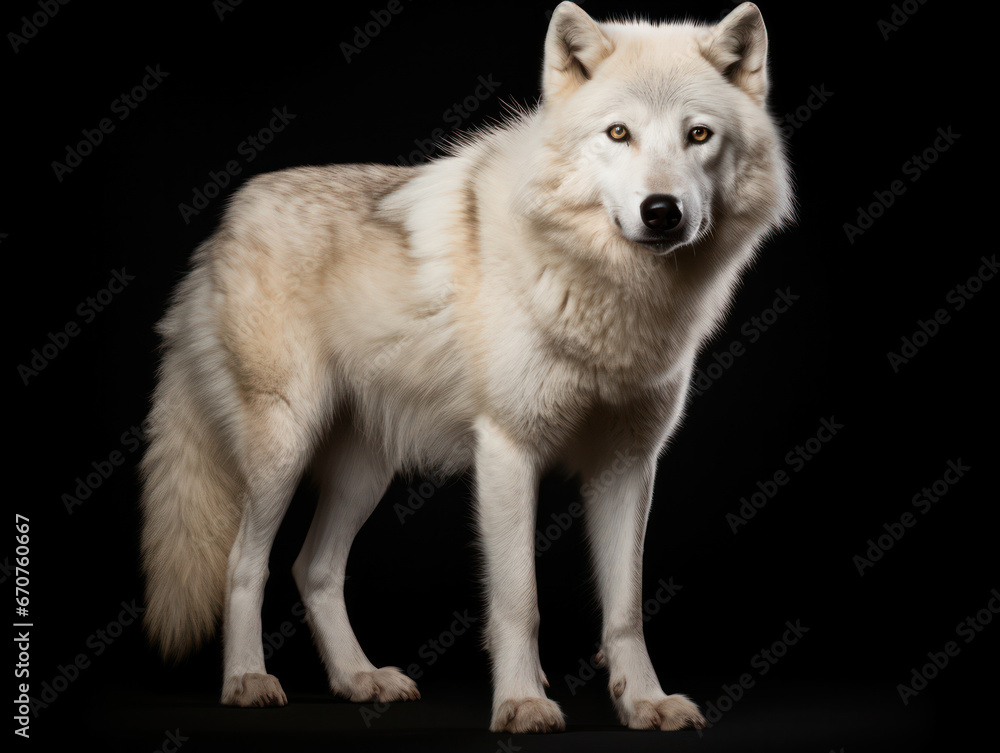 Arctic Wolf Studio Shot Isolated on Clear Black Background, Generative AI Arctic Wolf Studio Shot Isolated on Clear Black Background, Generative AI
