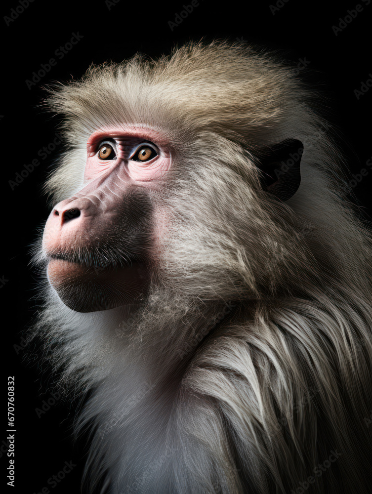 Baboon Studio Shot Isolated on Clear Black Background, Generative AI Baboon Studio Shot Isolated on Clear Black Background, Generative AI