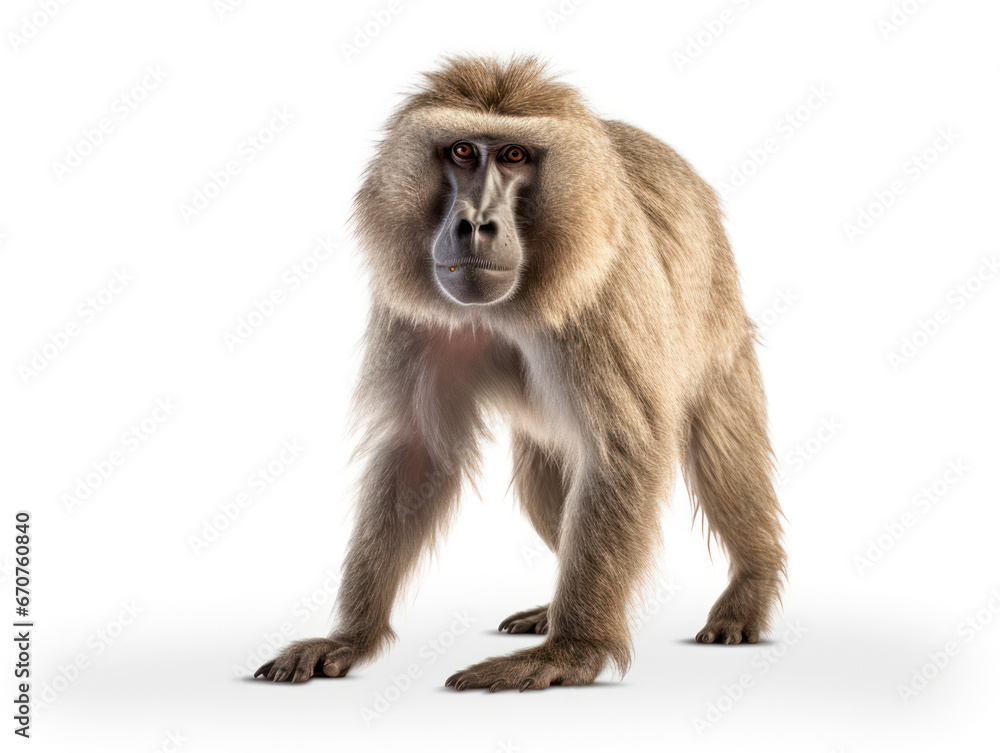 Fototapeta premium Baboon Studio Shot Isolated on Clear White Background, Generative AI
