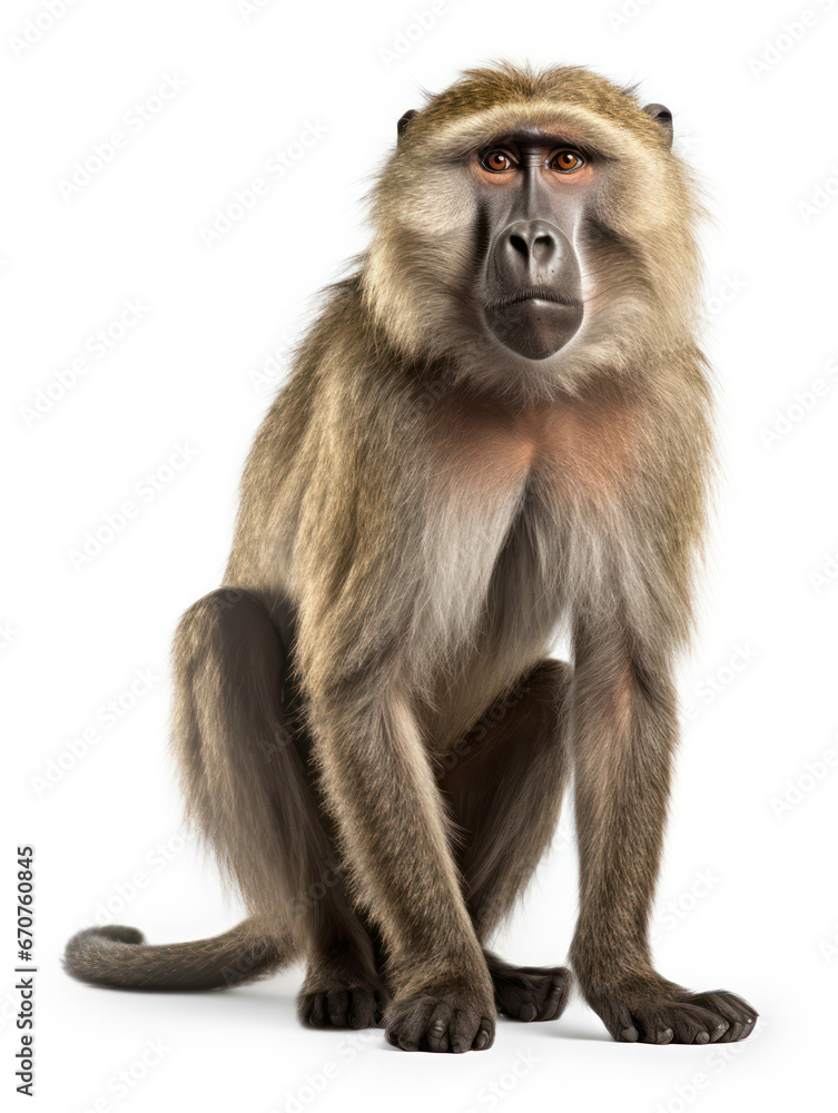 Baboon Studio Shot Isolated on Clear White Background, Generative AI Baboon Studio Shot Isolated on Clear White Background, Generative AI