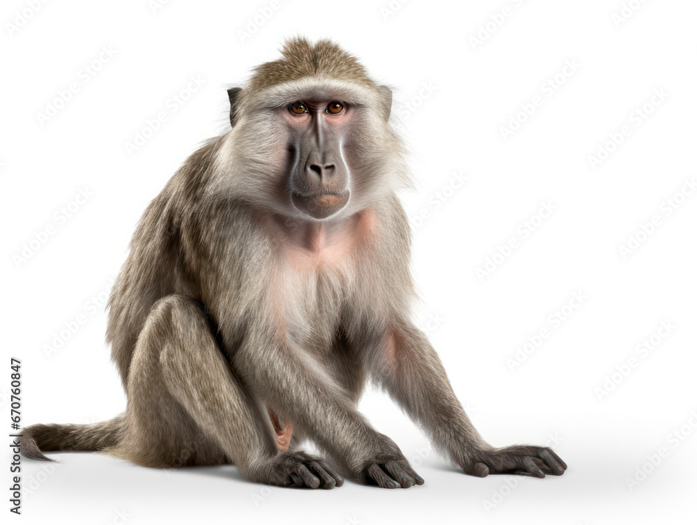 Fototapeta premium Baboon Studio Shot Isolated on Clear White Background, Generative AI